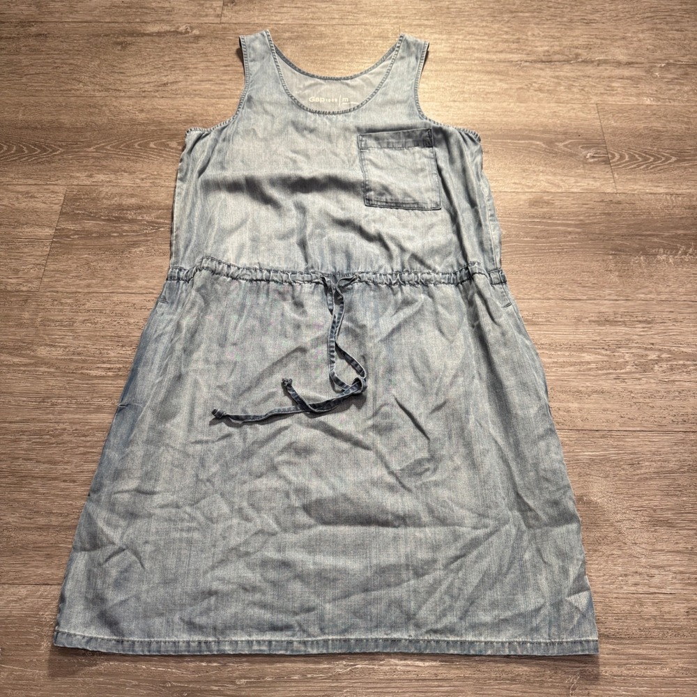 Gap 1969 Dress Women M Blue Lyocell Denim Chambray Sleeveless Summer Western